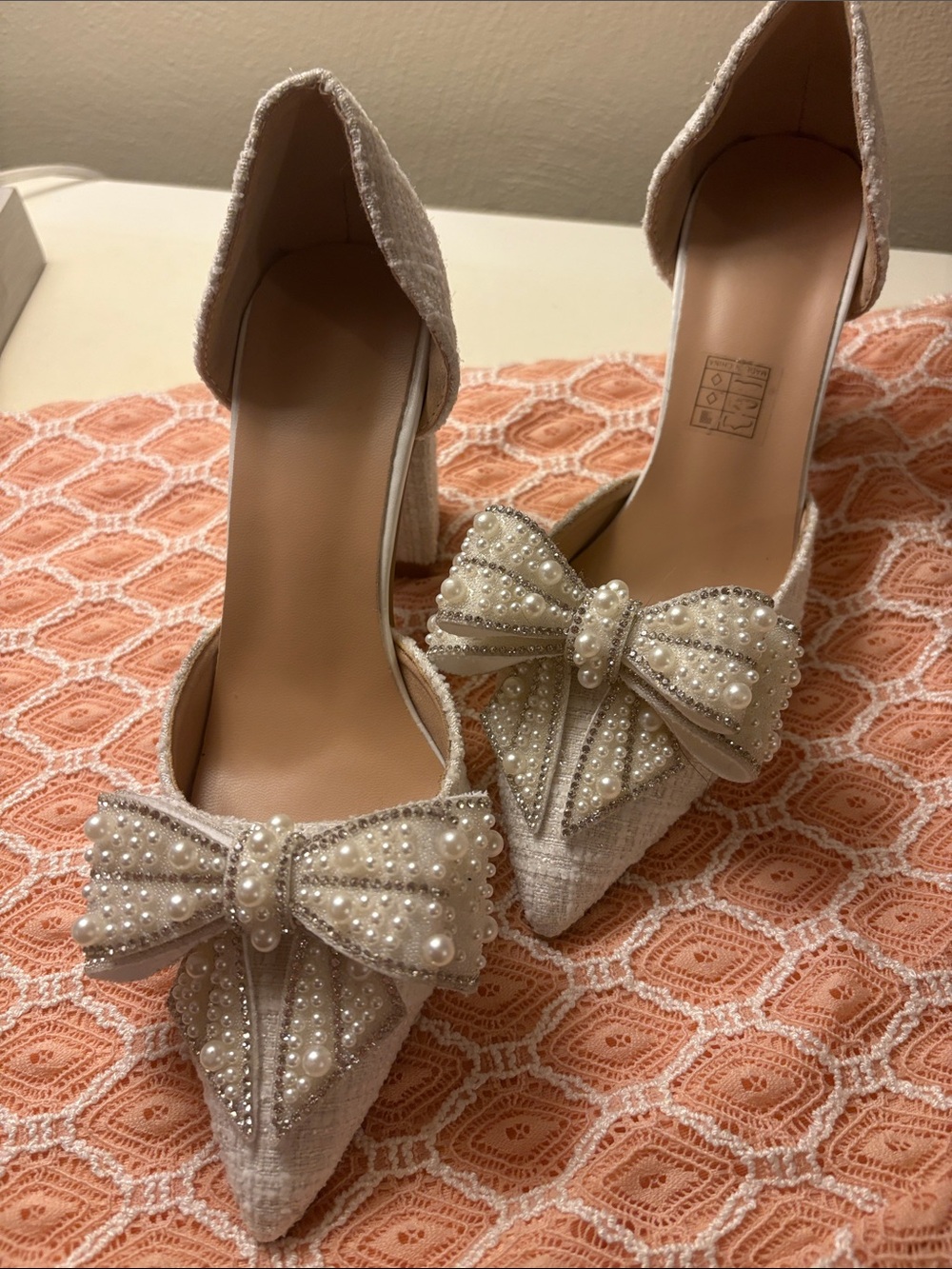Ivory Pearl Bow Pointed-Toe D'Orsay Heels